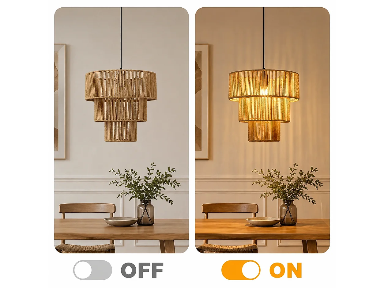 ZMH Suspension Lustre salle à manger 1 flamme Beige Suspension Lustre rotin Boho pour bar restaurant