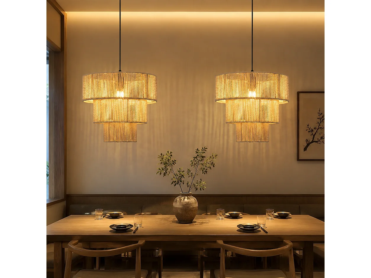 ZMH Suspension Lustre salle à manger 1 flamme Beige Suspension Lustre rotin Boho pour bar restaurant