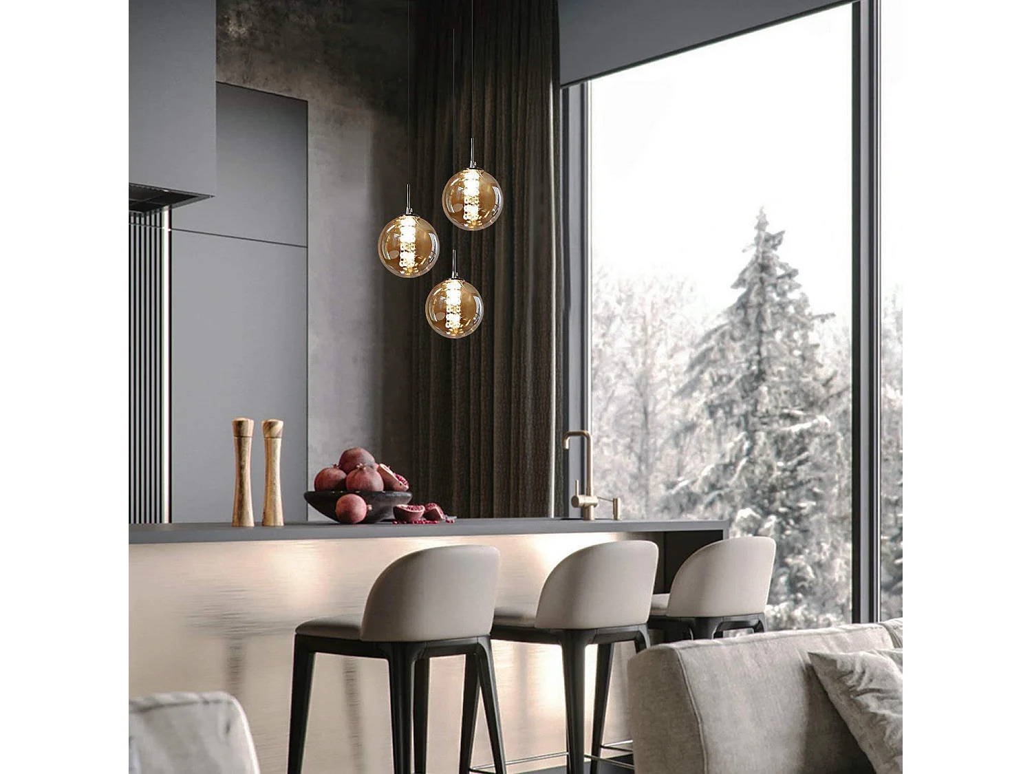 ZMH Lampe pendante LED pendante en verre réglable en hauteur Luminaires de salon
