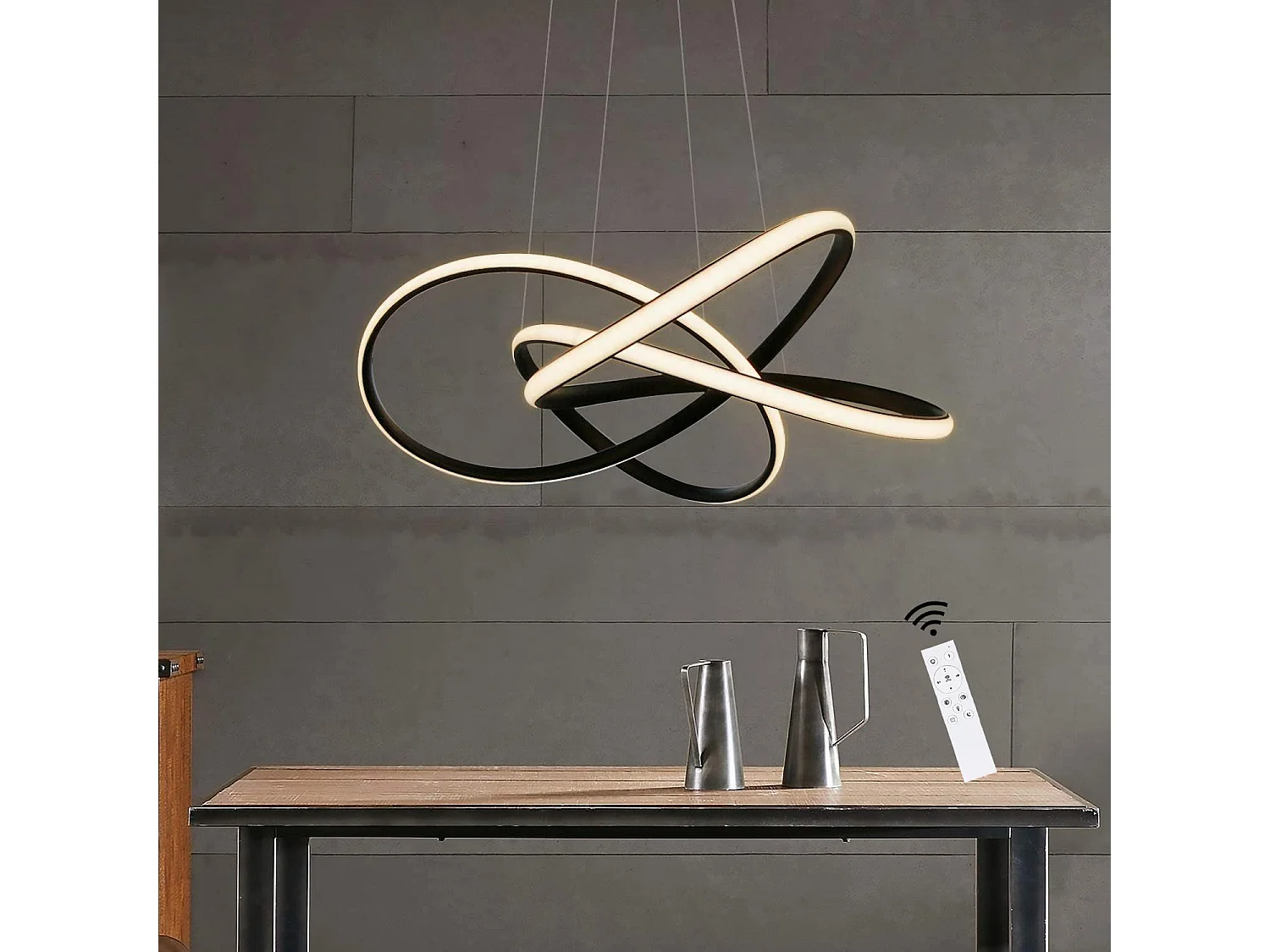 ZMH Suspension LED Lustre  hauteur réglable 62W anneau pendentif télécommandé chambre à coucher