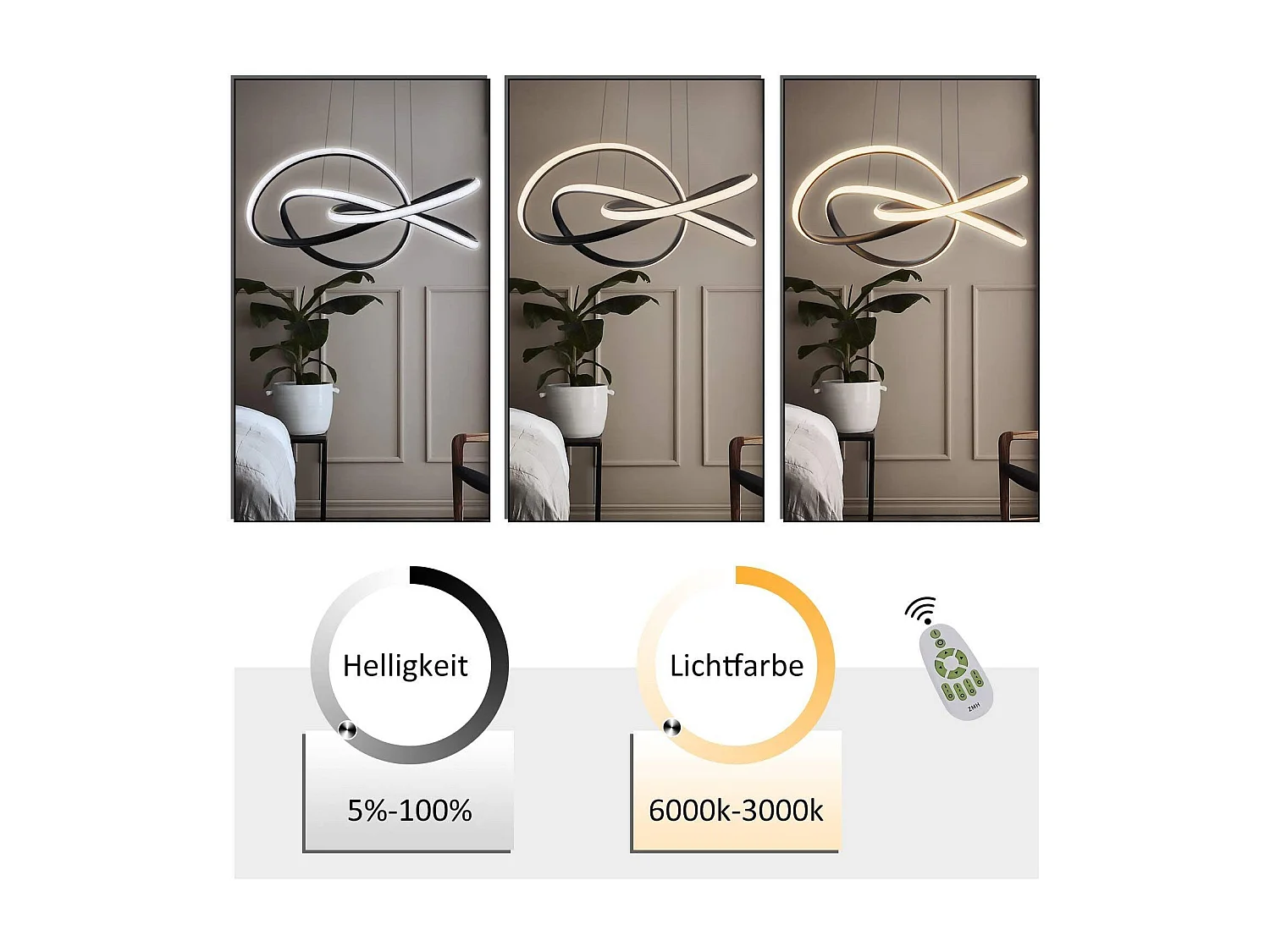 ZMH Suspension LED Lustre  hauteur réglable 62W anneau pendentif télécommandé chambre à coucher