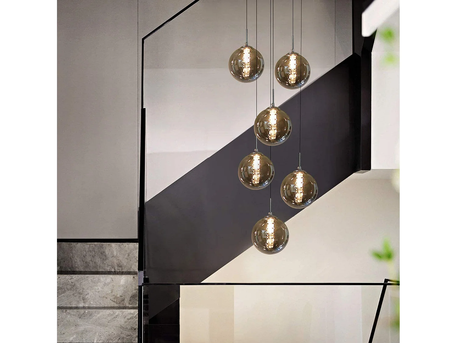 ZMH Suspension Lustre salle à manger 6 lumières Hauteur réglable verre cristal gris