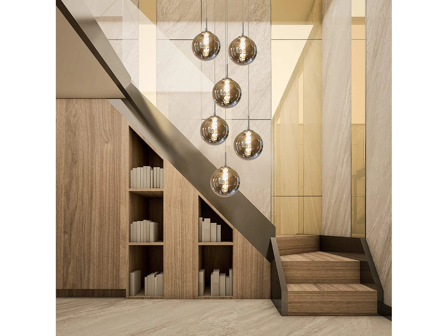 ZMH Suspension Lustre salle à manger 6 lumières Hauteur réglable verre cristal gris