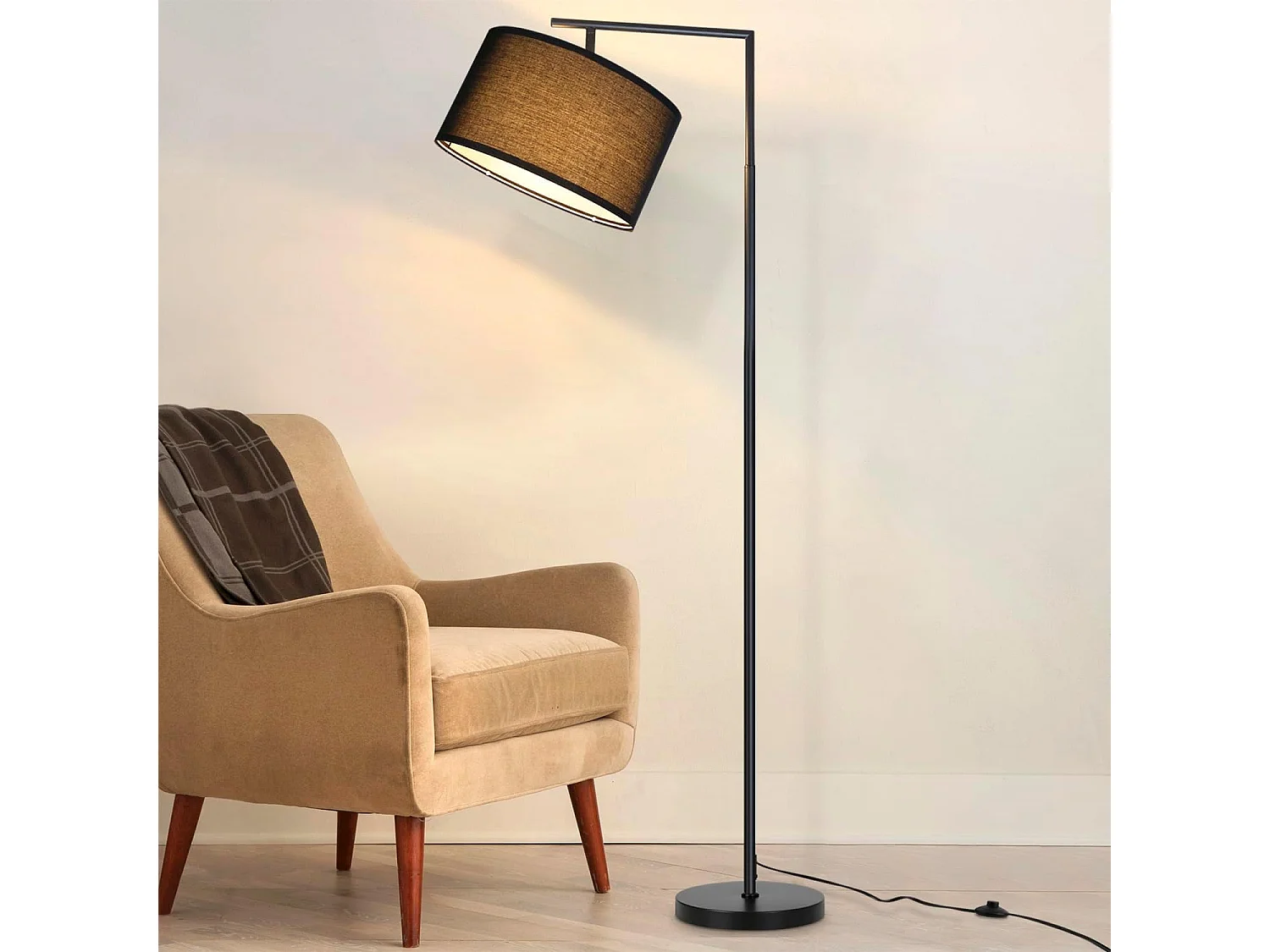 ZMH Lampadaire pour salon design tissu moderne lampe de lecture E27 avec interrupteur au pied
