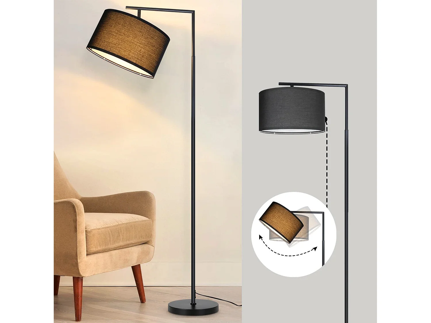 ZMH Lampadaire pour salon design tissu moderne lampe de lecture E27 avec interrupteur au pied
