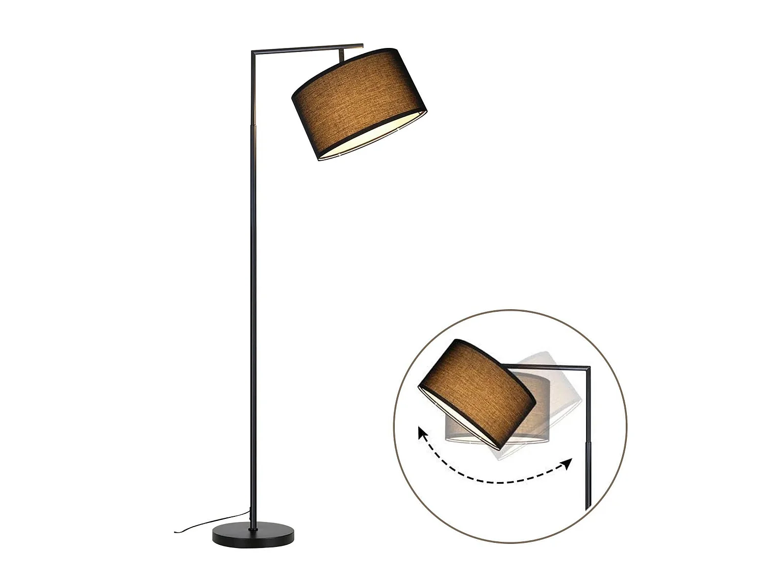 ZMH Lampadaire Arc Noir Abat-jour Tissu Vintage E27 Interrupteur au Pied 166cm Pour Salon Chambre Sans Ampoule