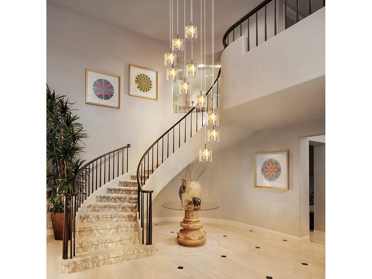 ZMH Suspension Lustre Salle à Manger 10 Flammes Moderne Verre Suspension Lustre G9 Cristal Cage d'Escalier
