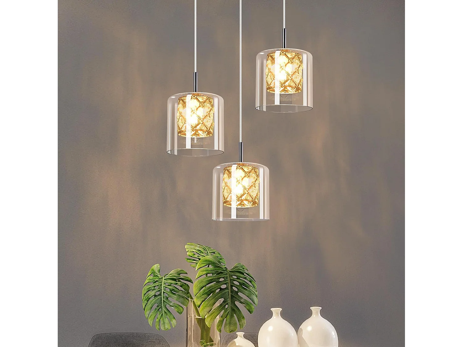 ZMH Suspension Lustre Salle à manger 3 flammes Vintage Suspension Lustre Moderne G9 Cuisine Hôtel