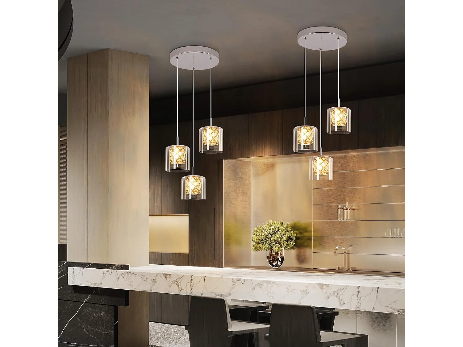 ZMH Suspension Lustre Salle à manger 3 flammes Vintage Suspension Lustre Moderne G9 Cuisine Hôtel