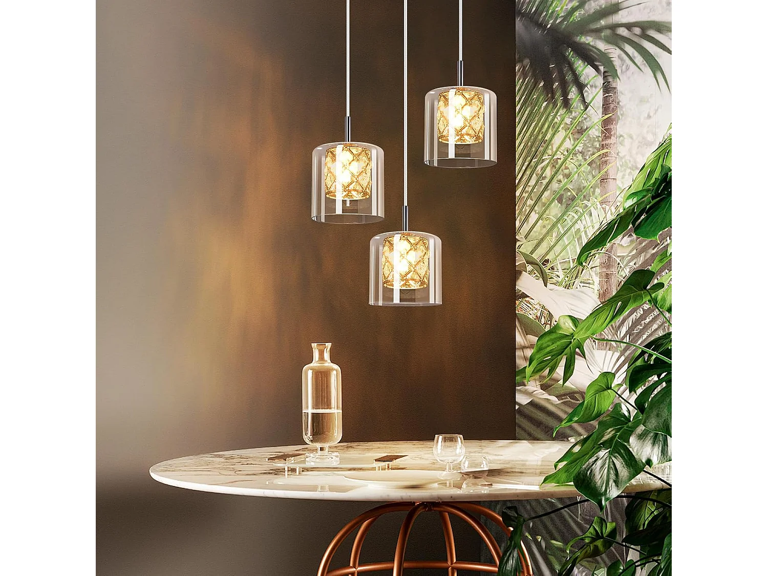 ZMH Suspension Lustre Salle à manger 3 flammes Vintage Suspension Lustre Moderne G9 Cuisine Hôtel