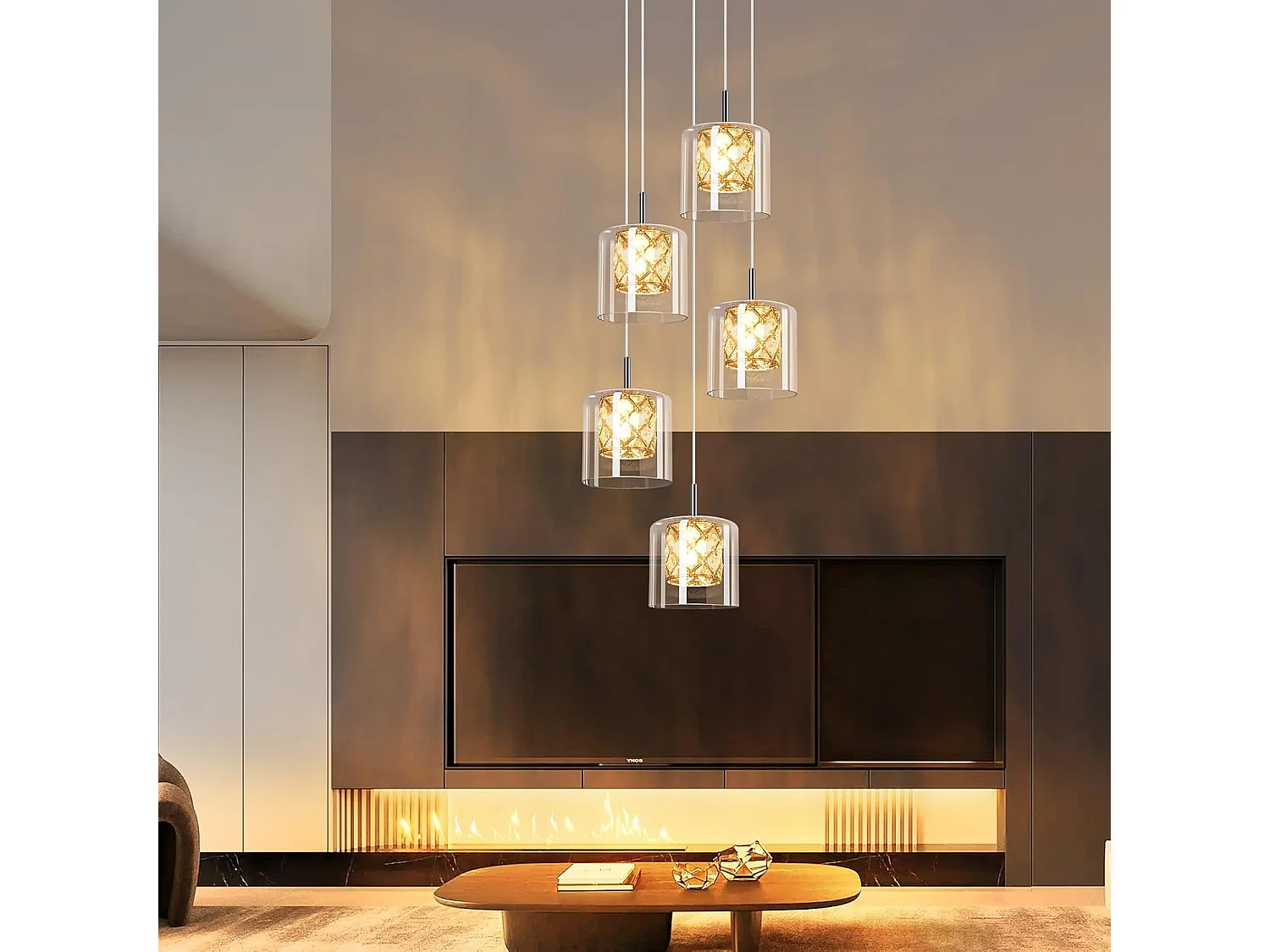 ZMH Suspension Lustre Salle à manger 5 flammes Vintage Suspension Lustre Moderne G9 Cuisine Hôtel