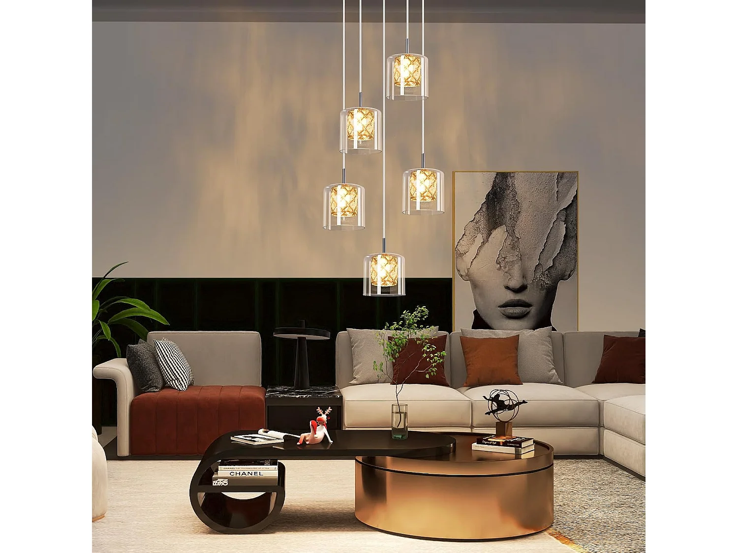 ZMH Suspension Lustre Salle à manger 5 flammes Vintage Suspension Lustre Moderne G9 Cuisine Hôtel