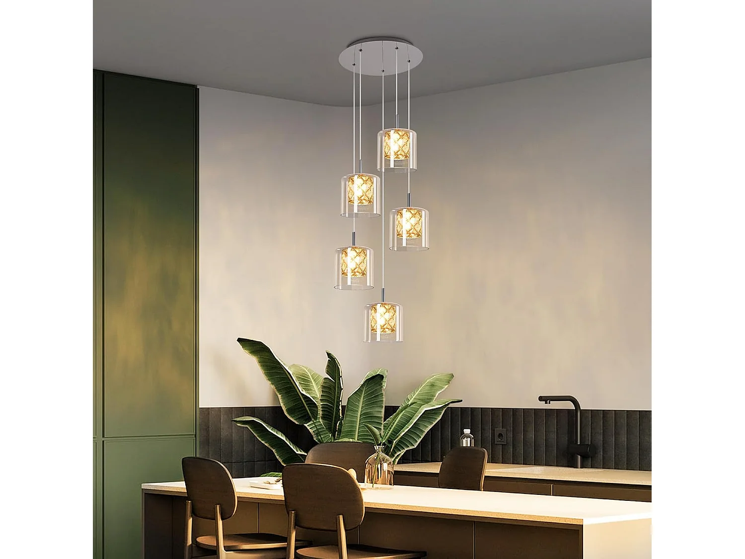 ZMH Suspension Lustre Salle à manger 5 flammes Vintage Suspension Lustre Moderne G9 Cuisine Hôtel