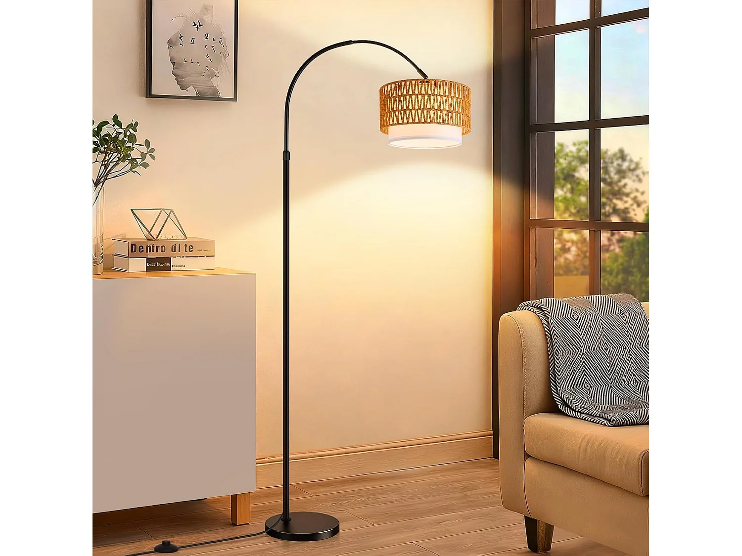 ZMH Lampadaire incurvé vintage noir E27 avec éclairage à intensité variable interrupteur au pied télécommande rotation à 350 degrés pour salon chambre