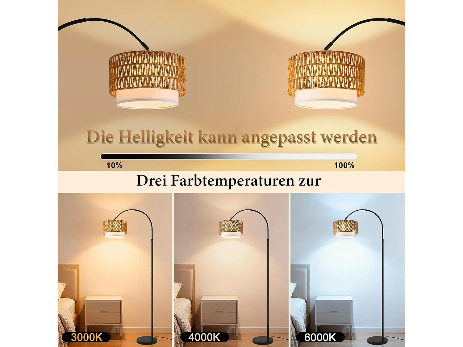 ZMH Lampadaire incurvé vintage noir E27 avec éclairage à intensité variable interrupteur au pied télécommande rotation à 350 degrés pour salon chambre