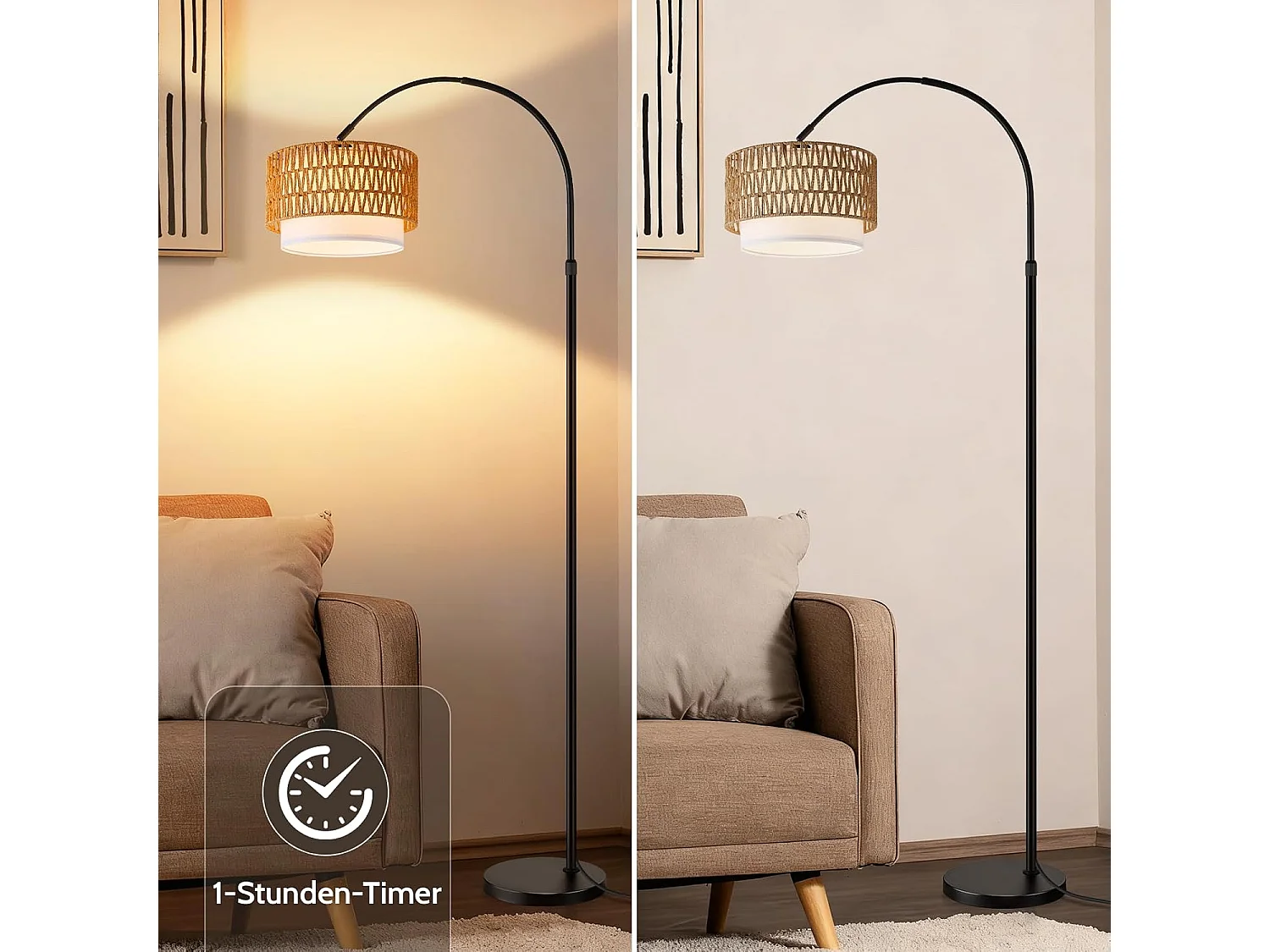 ZMH Lampadaire incurvé vintage noir E27 avec éclairage à intensité variable interrupteur au pied télécommande rotation à 350 degrés pour salon chambre