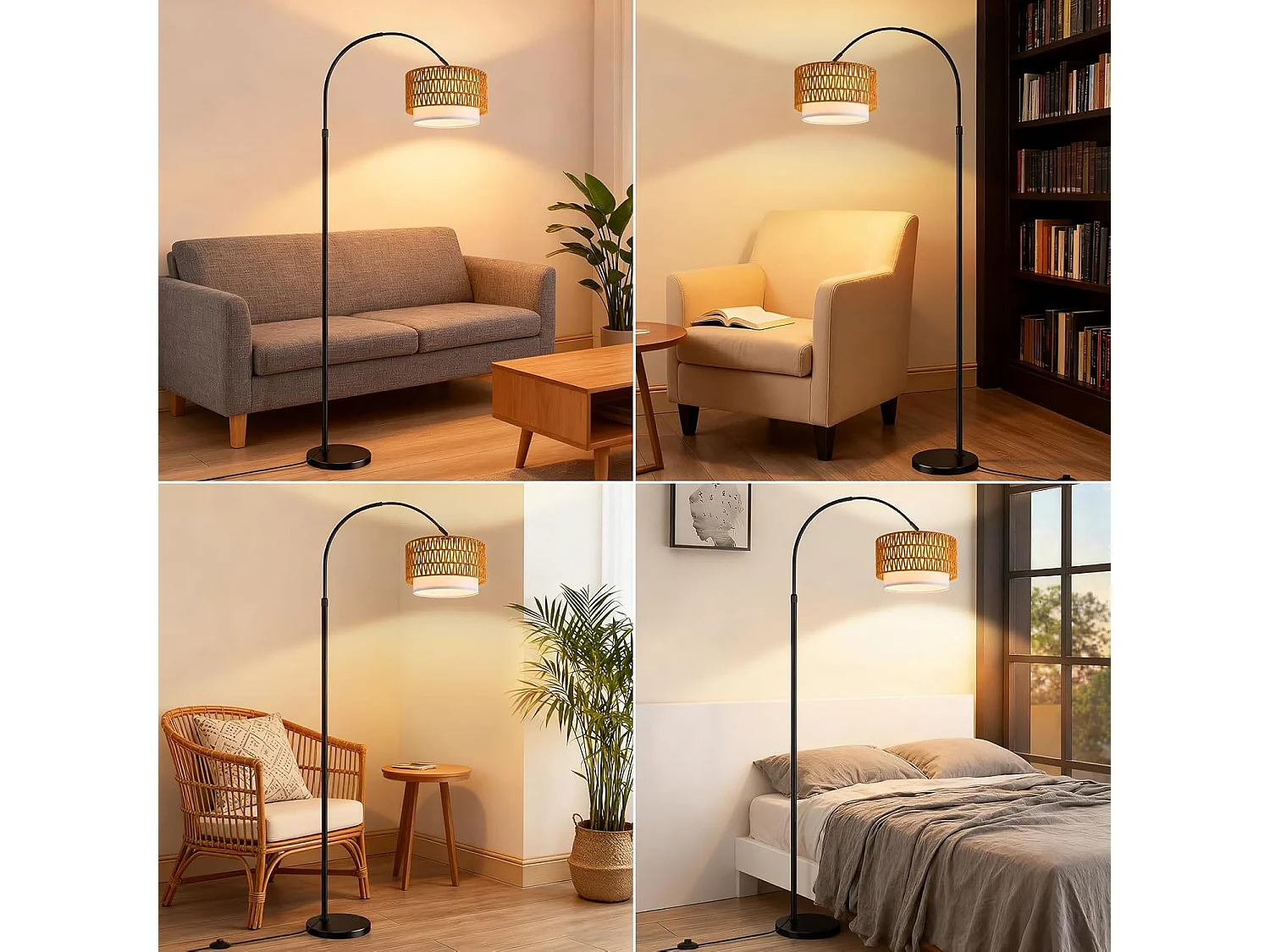 ZMH Lampadaire incurvé vintage noir E27 avec éclairage à intensité variable interrupteur au pied télécommande rotation à 350 degrés pour salon chambre
