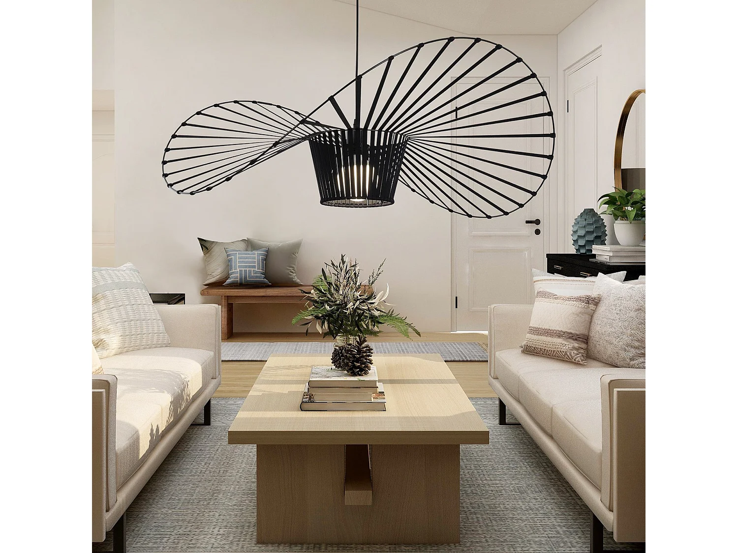 ZMH Suspension Lustre LED Moderne Noir E27 pour salle à manger 140cm