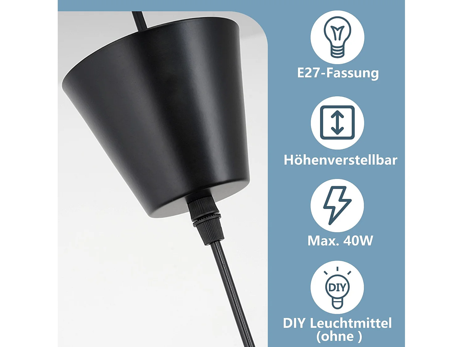 ZMH Suspension Lustre LED Moderne Noir E27 pour salle à manger 140cm