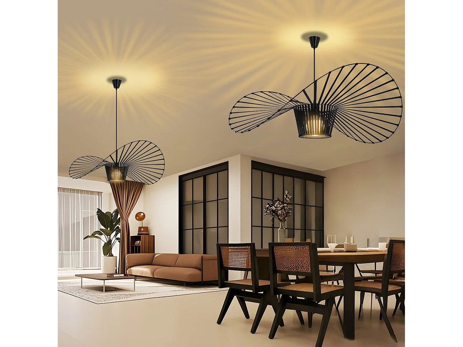 ZMH Suspension Lustre LED Moderne Noir E27 pour salle à manger 140cm