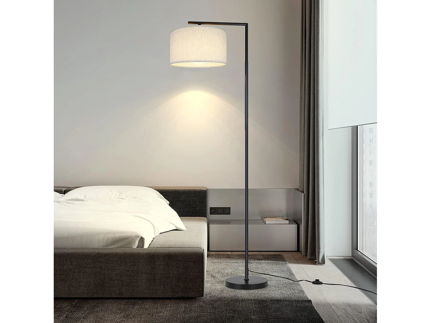 ZMH Lampadaire pour salon design tissu moderne lampe de lecture E27 avec interrupteur au pied