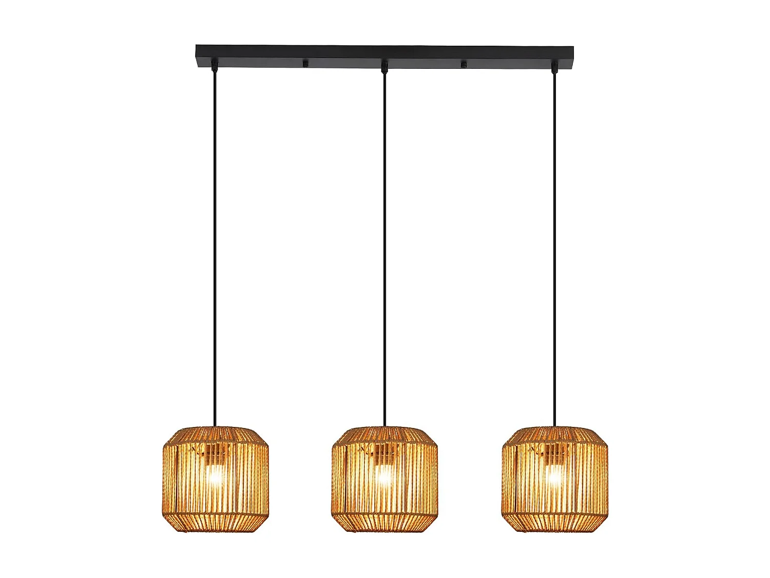 ZMH Suspension Vintage 3 Lampes Bois Rotin Style (ampoule Non Incluse)