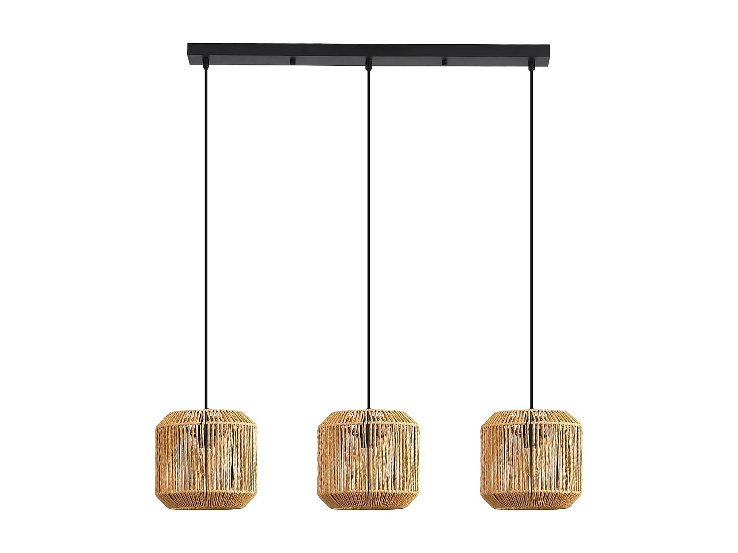ZMH Suspension Vintage 3 Lampes Bois Rotin Style (ampoule Non Incluse)