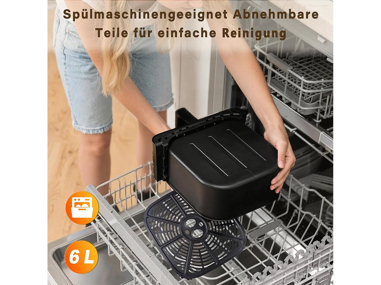 ZMH Friteuse à air chaud noire 6L panier unique fenêtre de visualisation 7 programmes de cuisson 11 fonctions facile à nettoyer avec minuterie