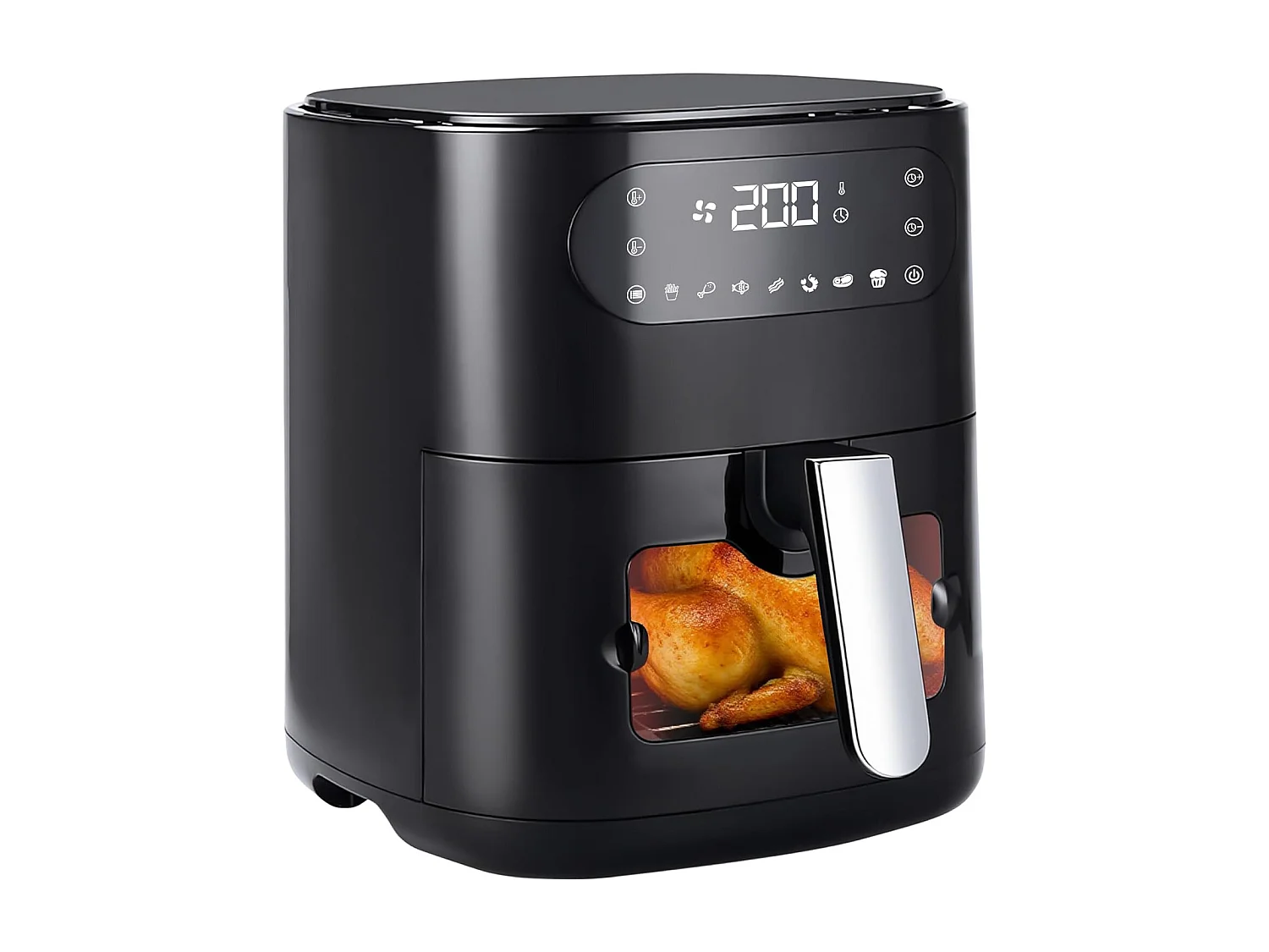 ZMH Friteuse à air chaud noire 6L panier unique fenêtre de visualisation 7 programmes de cuisson 11 fonctions facile à nettoyer avec minuterie