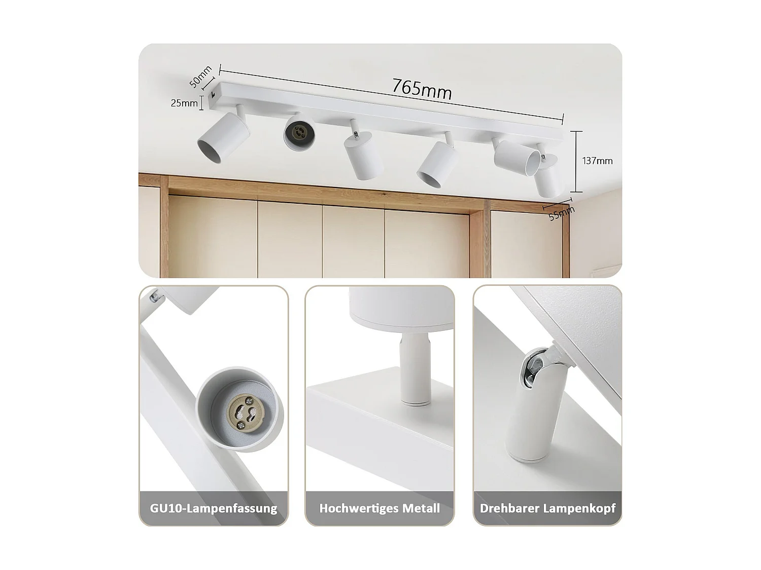 ZMH Plafonnier LED rétro blanc- GU10 orientable à 350° pour chambre à coucher