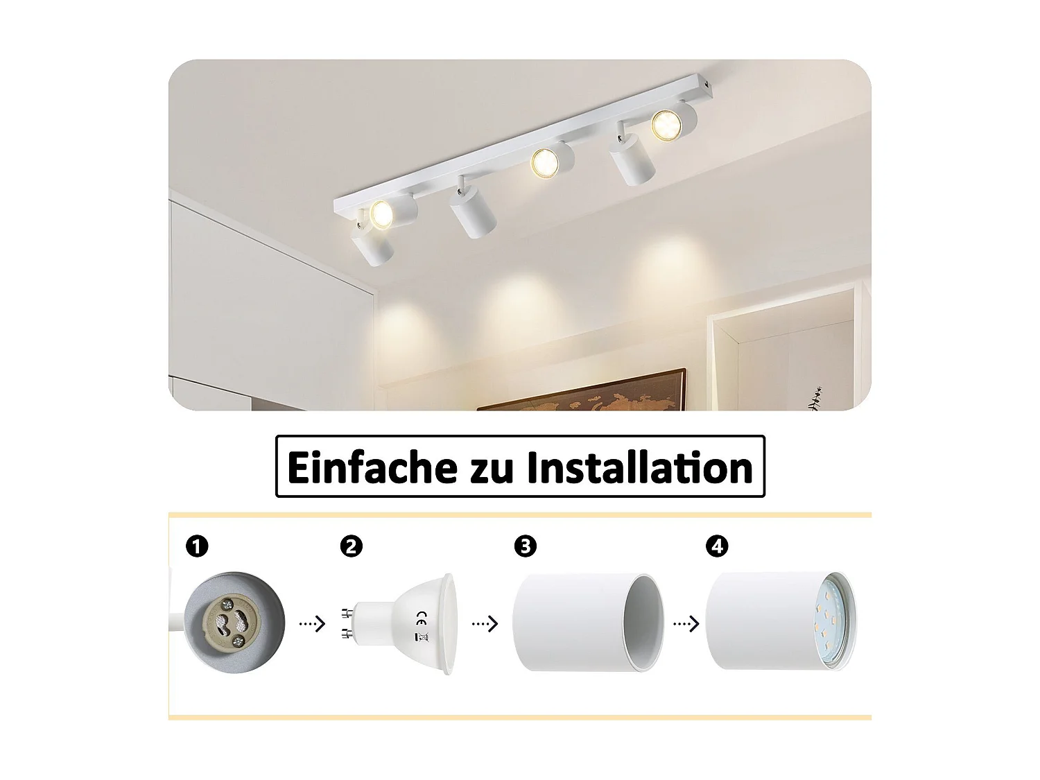 ZMH Plafonnier LED rétro blanc- GU10 orientable à 350° pour chambre à coucher