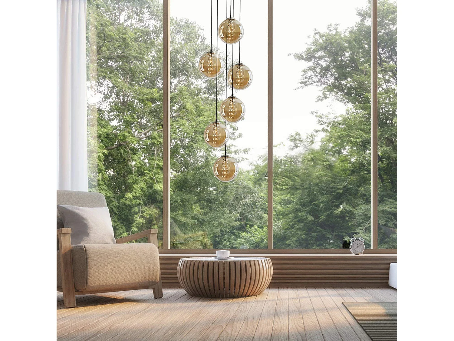 ZMH Suspension Lustre LED Réglable en Hauteur avec Abat-jour en Verre pour Salon
