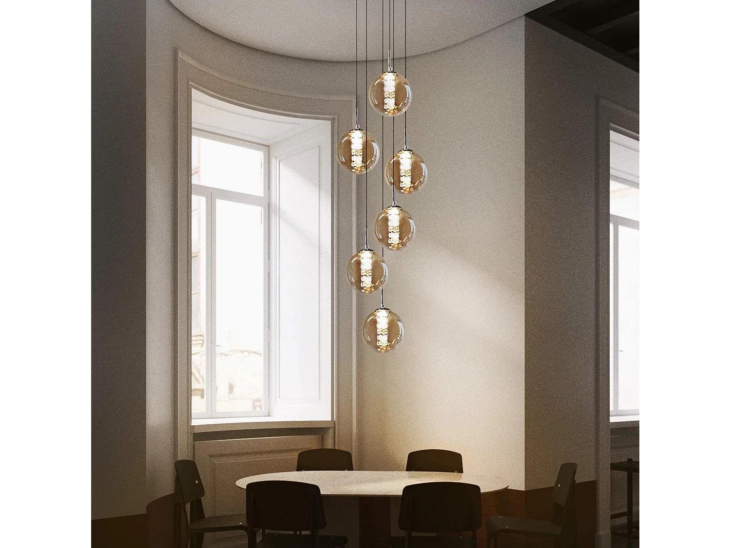ZMH Suspension Lustre LED Réglable en Hauteur avec Abat-jour en Verre pour Salon