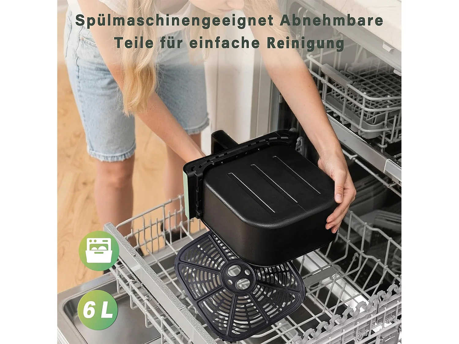 ZMH Friteuse à air chaud verte 6L panier unique fenêtre de visualisation 7 programmes de cuisson 11 fonctions facile à nettoyer avec minuterie