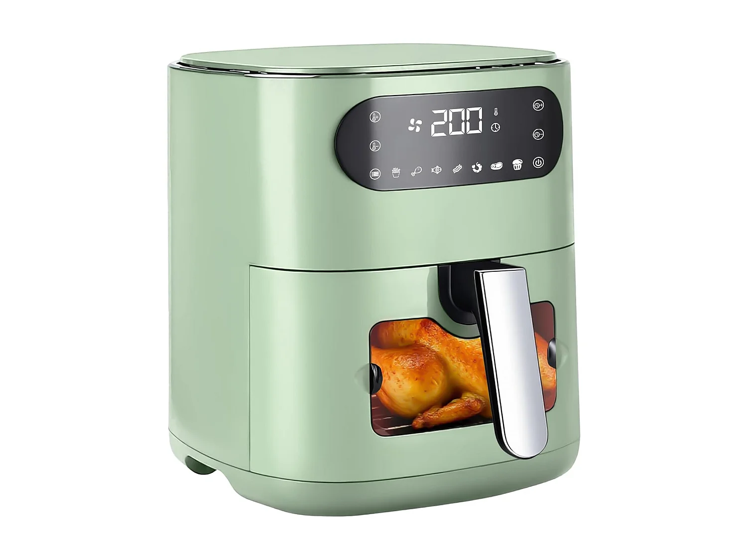 ZMH Friteuse à air chaud verte 6L panier unique fenêtre de visualisation 7 programmes de cuisson 11 fonctions facile à nettoyer avec minuterie
