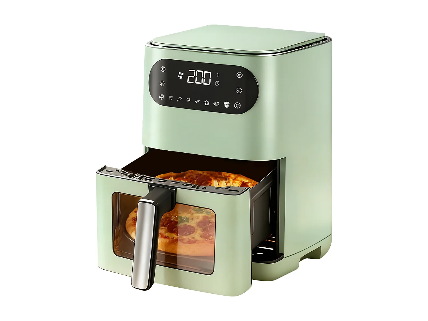 ZMH Friteuse à air chaud verte 6L panier unique fenêtre de visualisation 7 programmes de cuisson 11 fonctions facile à nettoyer avec minuterie