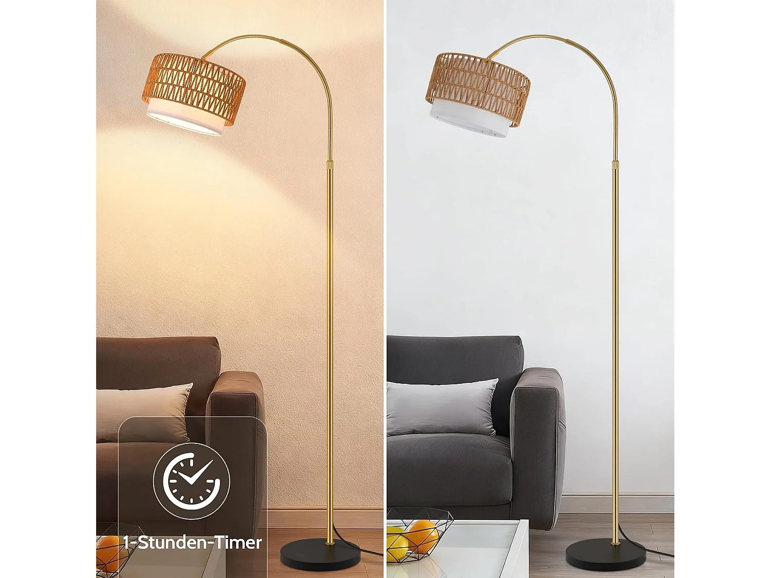 ZMH Lampadaire incurvé vintage or E27 avec éclairage à intensité variable interrupteur au pied télécommande rotation à 350 degrés pour salon chambre