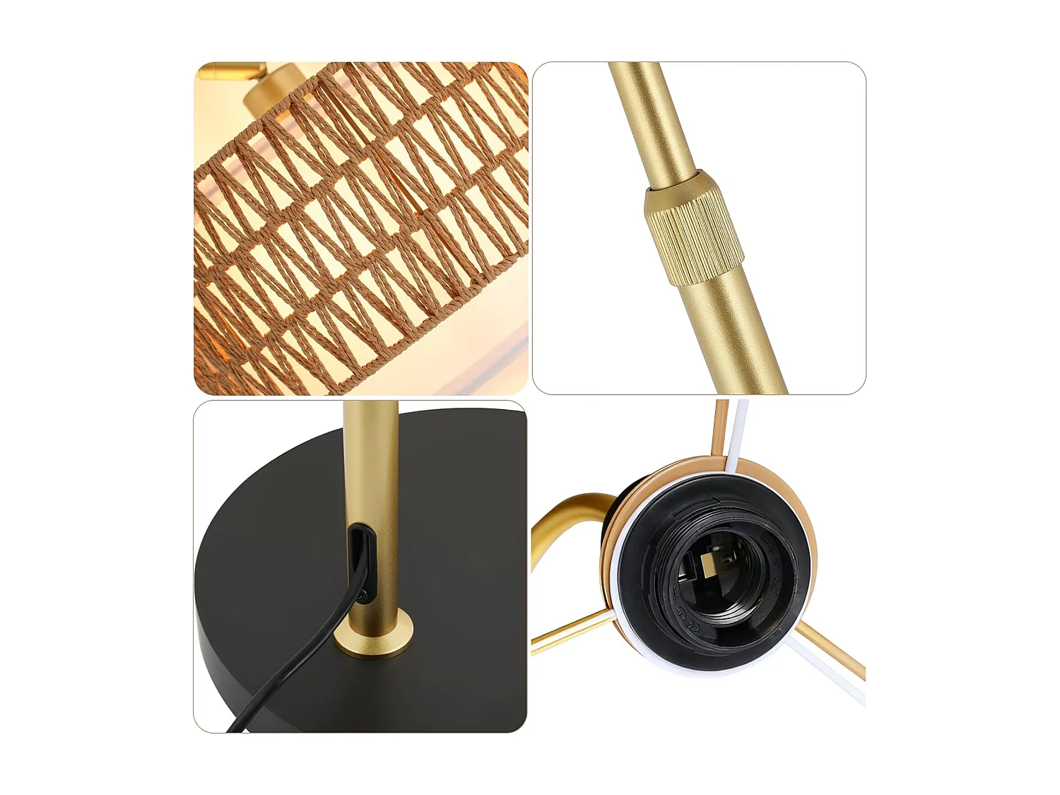 ZMH Lampadaire incurvé vintage or E27 avec éclairage à intensité variable interrupteur au pied télécommande rotation à 350 degrés pour salon chambre