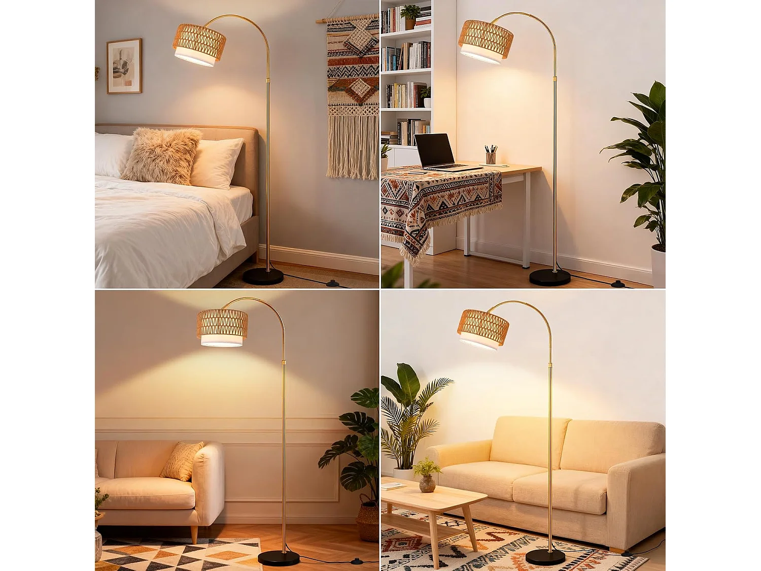 ZMH Lampadaire incurvé vintage or E27 avec éclairage à intensité variable interrupteur au pied télécommande rotation à 350 degrés pour salon chambre