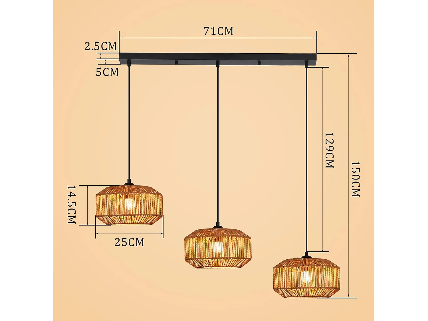 ZMH Suspension 3 Flamme Vintage E27 Décoration De Salle à Manger (ampoule Non Incluse)
