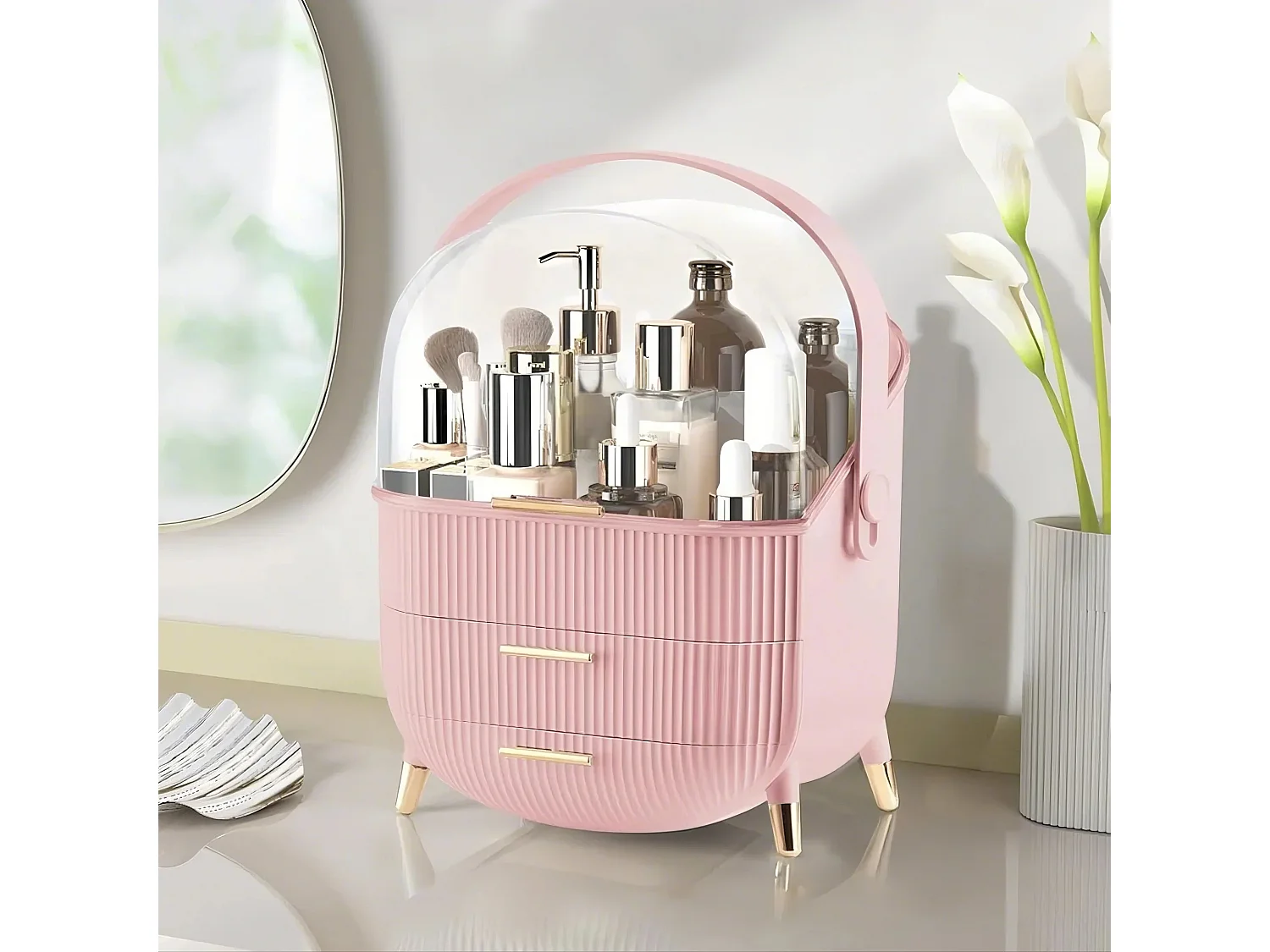 ZMH Boîte de rangement de bureau à tiroirs multiples boîte de rangement cosmétique rose 29 x 19 x 38 cm