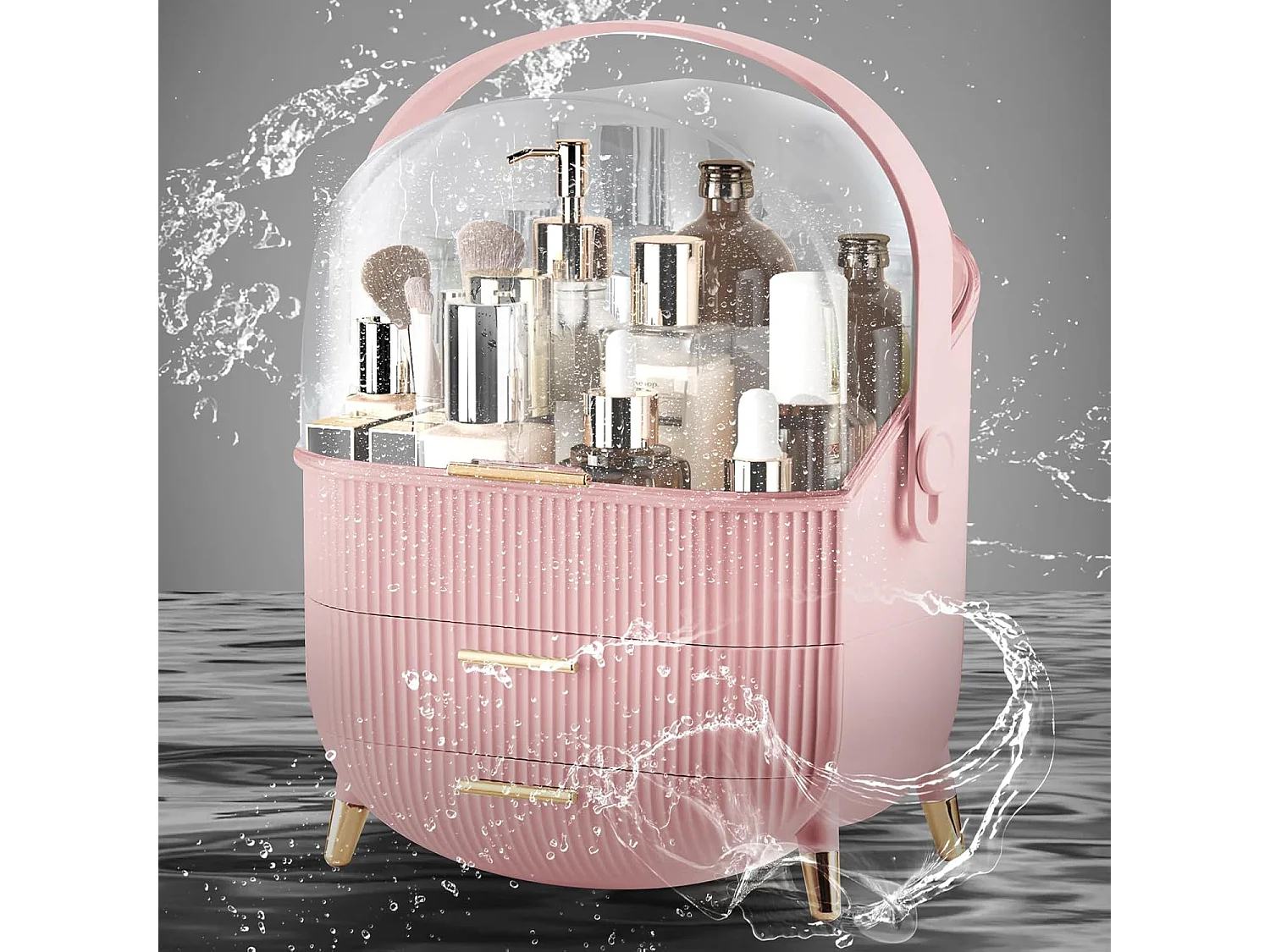 ZMH Boîte de rangement de bureau à tiroirs multiples boîte de rangement cosmétique rose 29 x 19 x 38 cm