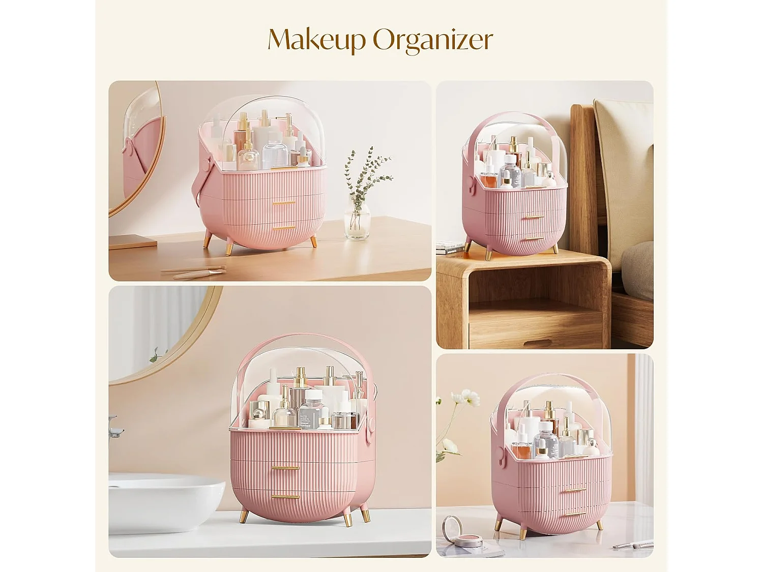 ZMH Boîte de rangement de bureau à tiroirs multiples boîte de rangement cosmétique rose 29 x 19 x 38 cm