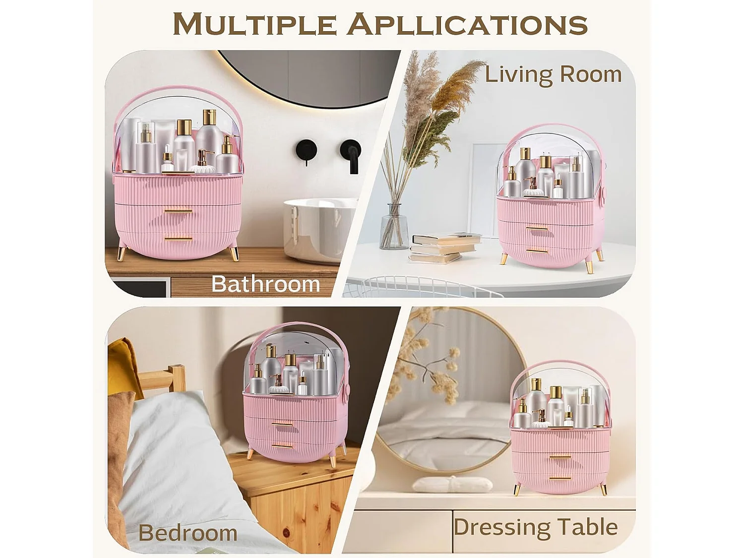 ZMH Boîte de rangement de bureau à tiroirs multiples boîte de rangement cosmétique rose 29 x 19 x 38 cm