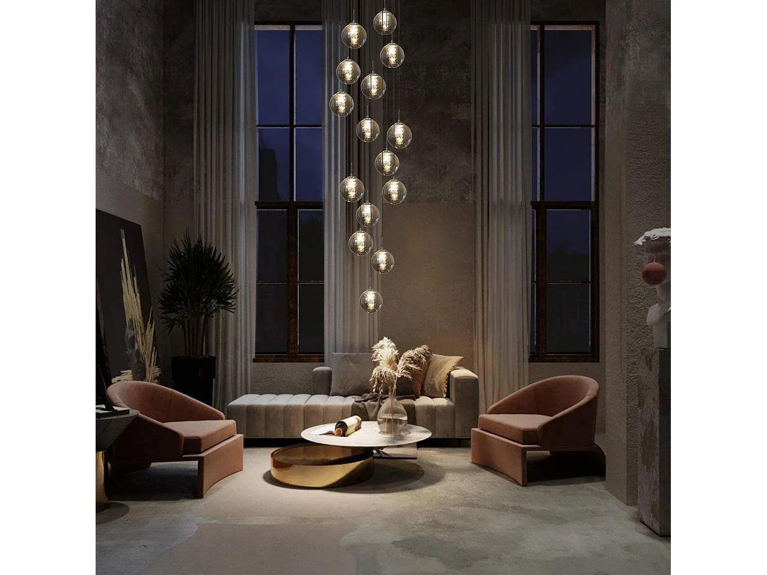 ZMH Lustre LED Réglable en Hauteur en Verre pour Salon et Décoration Intérieure