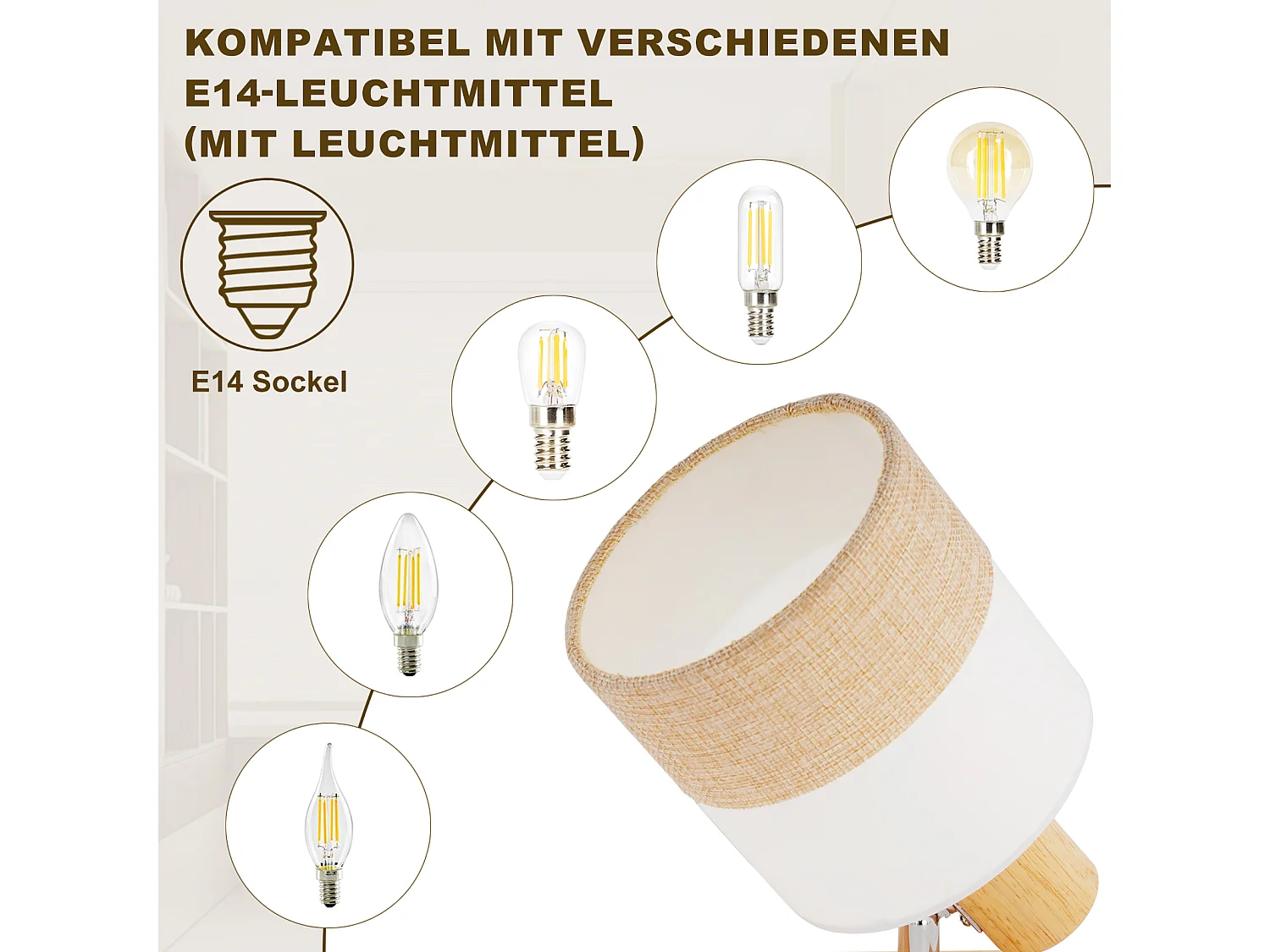 ZMH Spot plafond 2 flammes vintage E14 – En bois et tissu, orientable 350°, max 25W (sans ampoule)