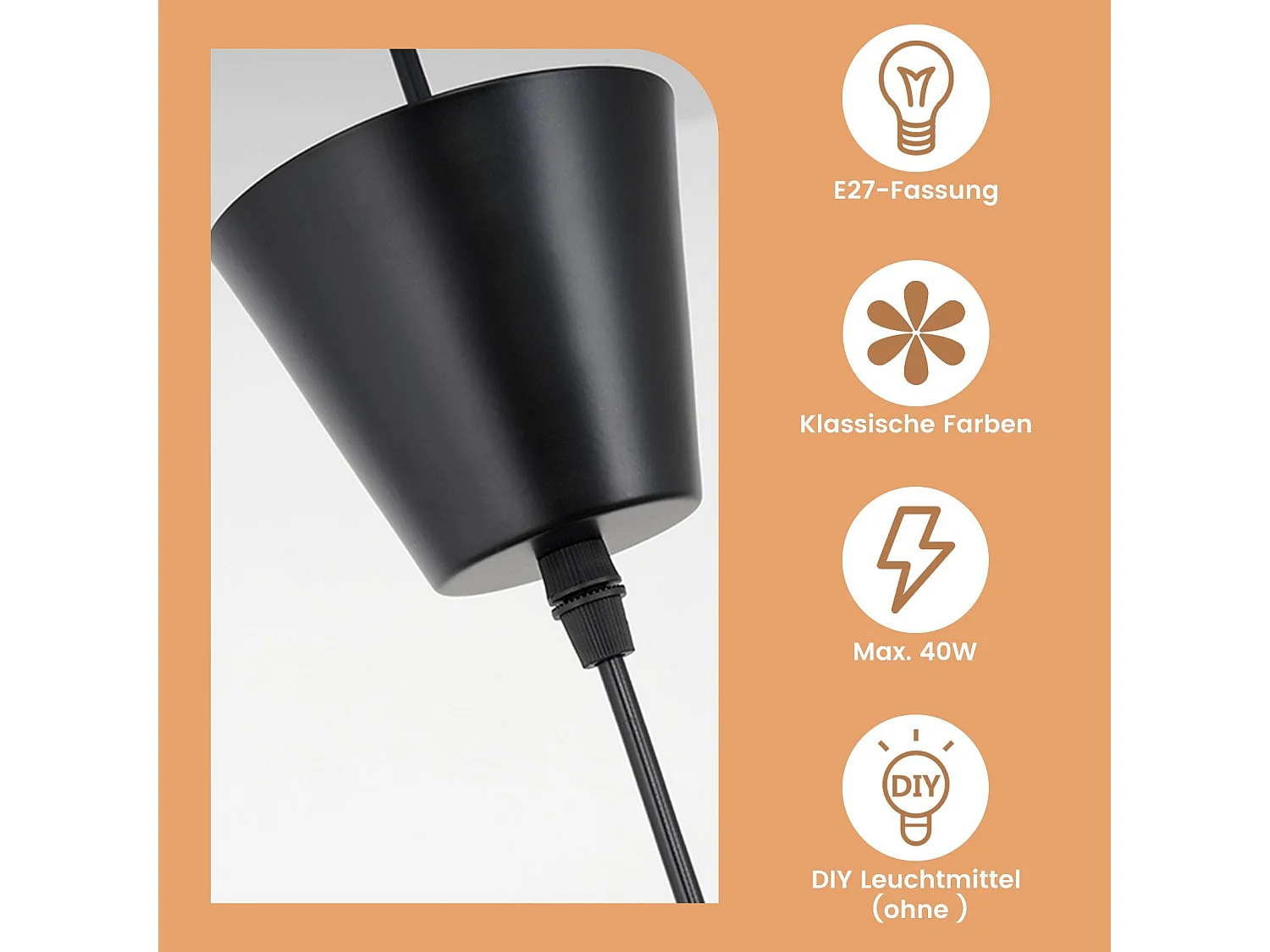 ZMH Suspension Lustre LED Moderne Noir E27 pour salle à manger 120cm
