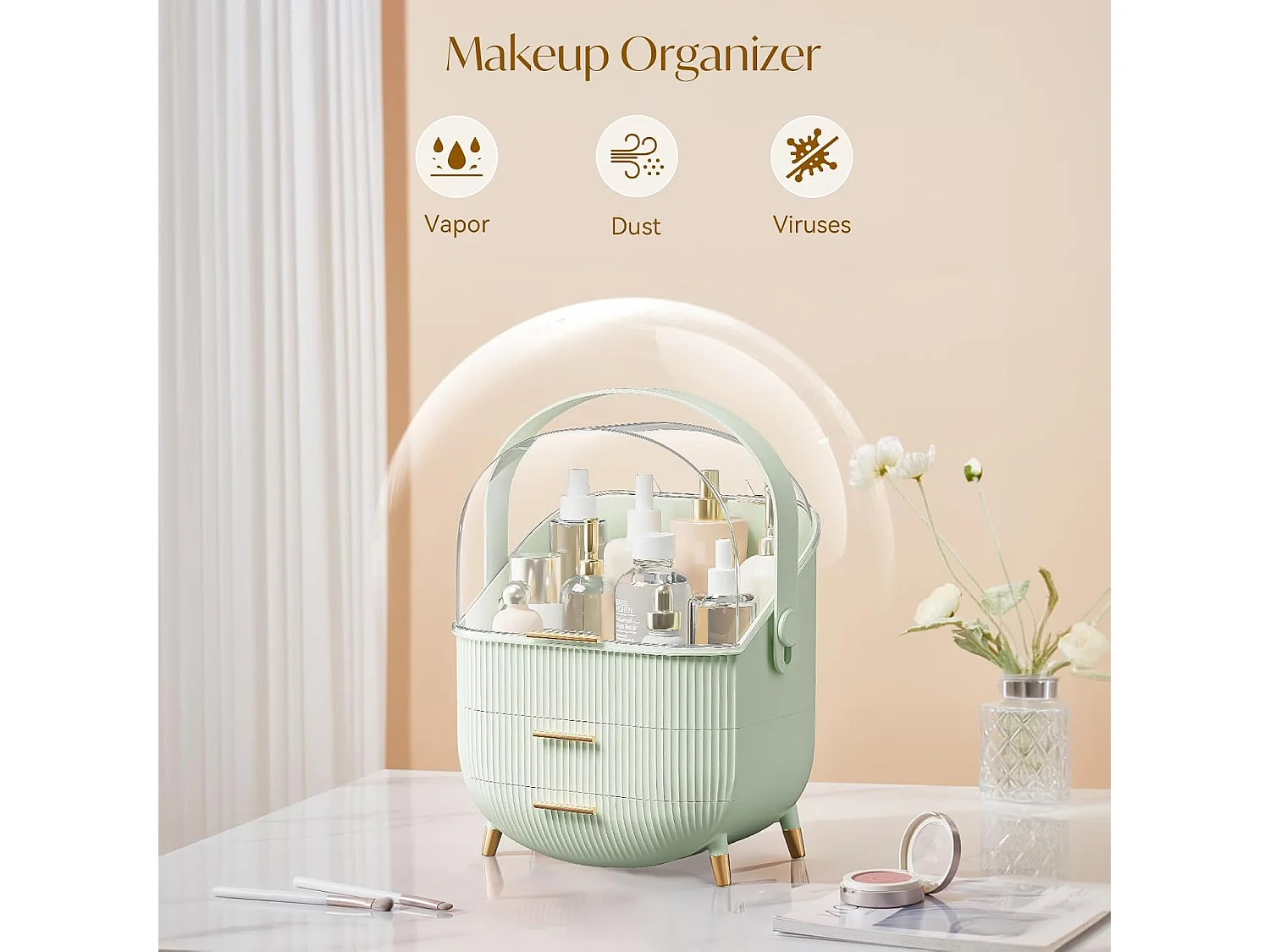 ZMH Boîte de rangement de bureau à tiroirs multiples boîte de rangement cosmétique vert clair 29 x 19 x 38 cm