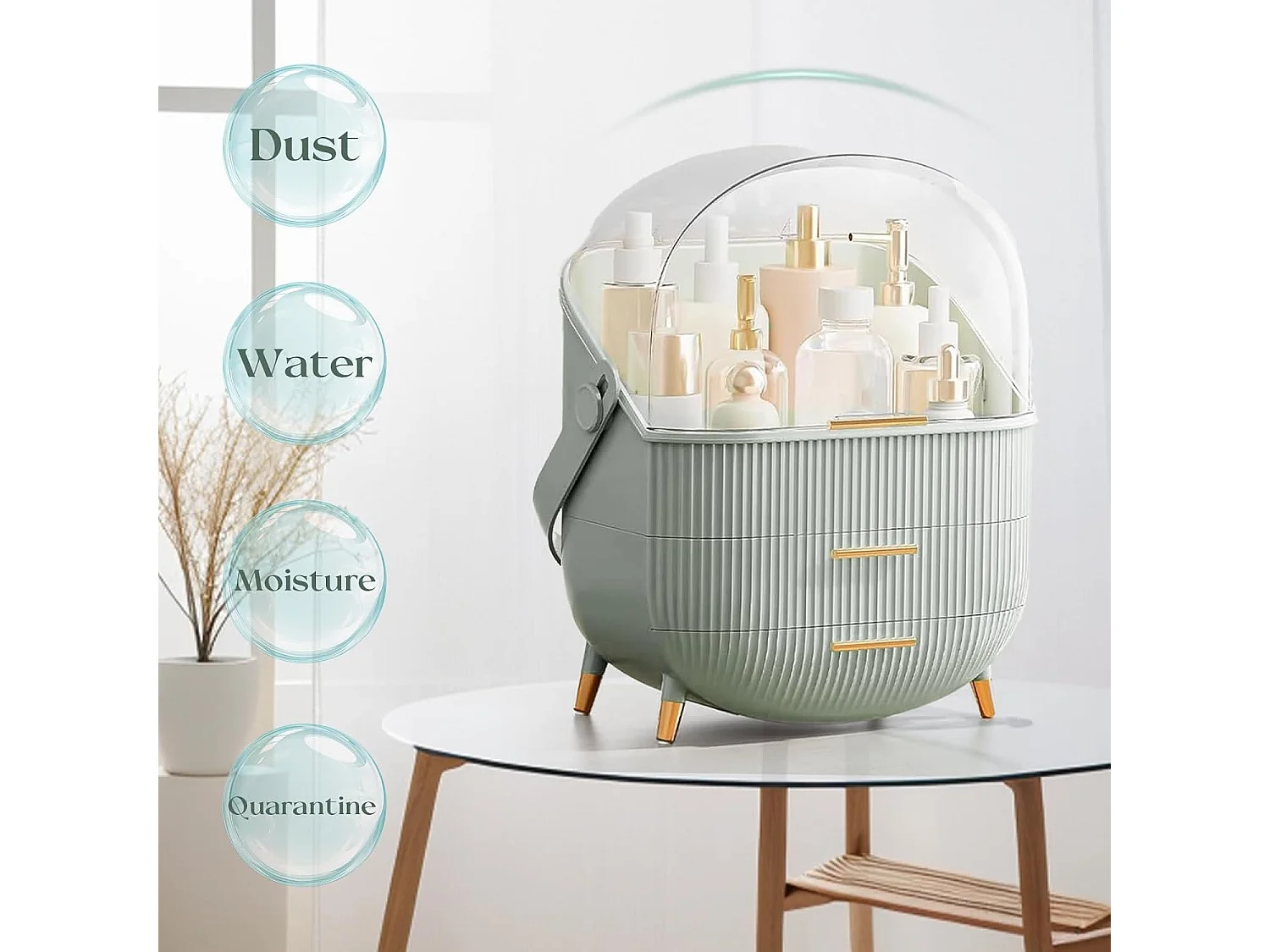 ZMH Boîte de rangement de bureau à tiroirs multiples boîte de rangement cosmétique vert clair 29 x 19 x 38 cm