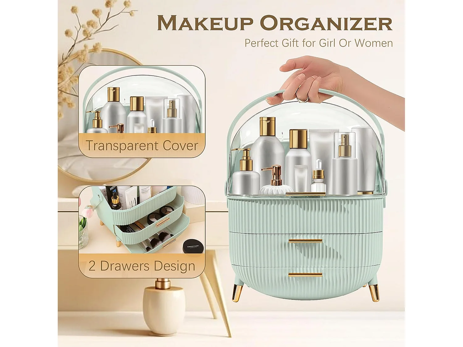 ZMH Boîte de rangement de bureau à tiroirs multiples boîte de rangement cosmétique vert clair 29 x 19 x 38 cm